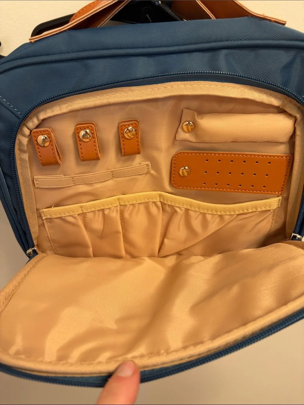Blue and Tan Quilted Makeup Organizer Case